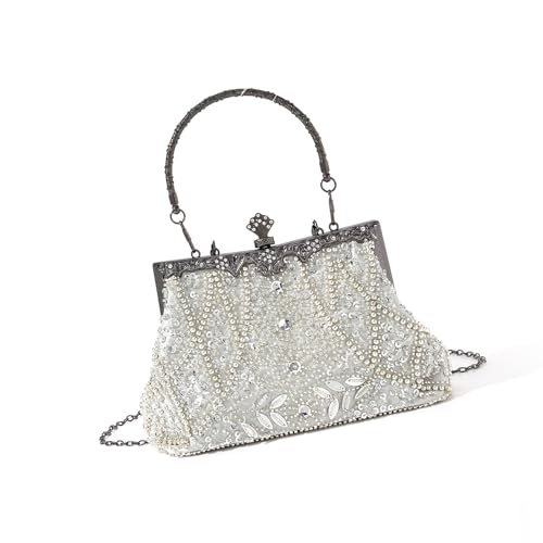 Pjeghbvop Raffinierte Handgefertigte Perlentasche Mit Kussschloss Abschluss Umhängetasche Handtasche Für Hochzeit Und Galas Umhängetasche von Pjeghbvop