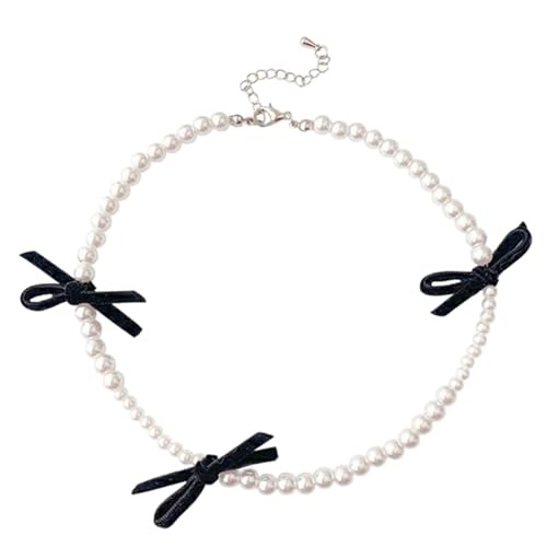 Pjeghbvop Trendy Doppelschicht Halskette Ribbon Bowknot Perlen Elegantes Halsschmuck Legierungsmaterial Für Party Täglich Verstellbare Länge Halskette von Pjeghbvop