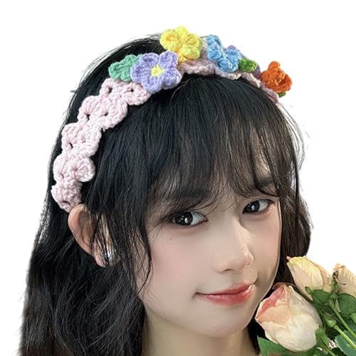 Stirnband mit Blumenmuster, handgefertigt, Kopftuch, elegant, bunt, gestrickt von Pjeghbvop