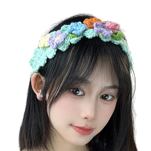 Stirnband mit Blumenmuster, handgefertigt, Kopftuch, elegant, bunt, gestrickt von Pjeghbvop