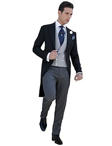 Pkrboro Herren 3Stück Anzug Frack Jacke Zweireiher Weste Nadelstreifen Hose Smoking Formales Bankett von Pkrboro