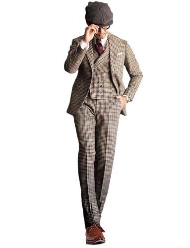 Pkrboro Herren Anzug dreiteilig Hahnentritt Jacke und Weste Hose für Formale Abendessen Prom Smokings von Pkrboro