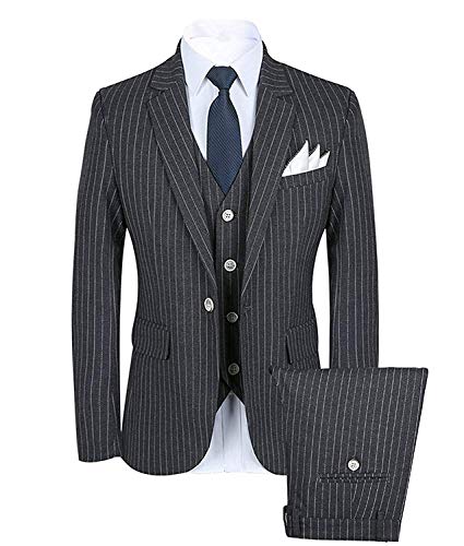 Pkrboro Herren Dreiteiliger Anzug mit Nadelstreifen und fallendem Revers Dresswear Smoking Set von Pkrboro