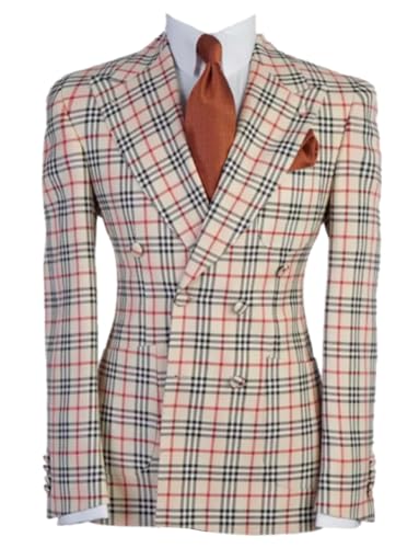 Pkrboro Herren Geprüft Zweiteilige Anzug Peak Revers Double Breasted Buttons Jacke & Hose für Geschäftsparty von Pkrboro