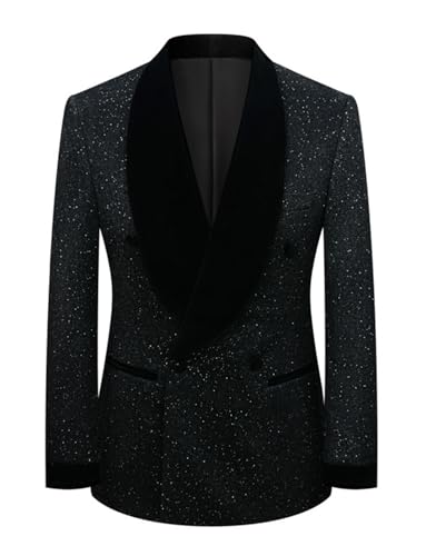 Pkrboro Herren Glänzende Seide Blazer Schal Revers Double Breasted Anzug Jacke für Party Weihnachten von Pkrboro