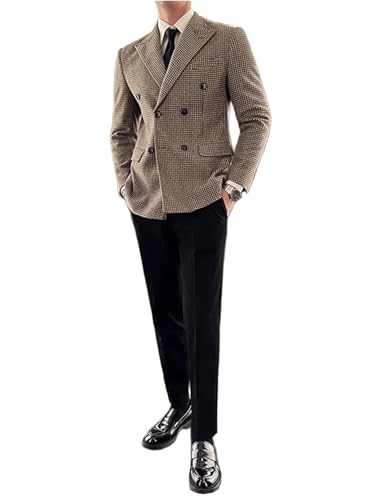 Pkrboro Herren Hochzeitsanzug mit Hahnentrittmuster Blazer Revers zweireihig Knöpfe Smoking Jacke Bankett von Pkrboro