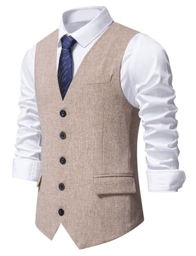 Pkrboro Herren Leinenweste Einreihig Geknöpft Anzugweste Heimkehr Lässig von Pkrboro