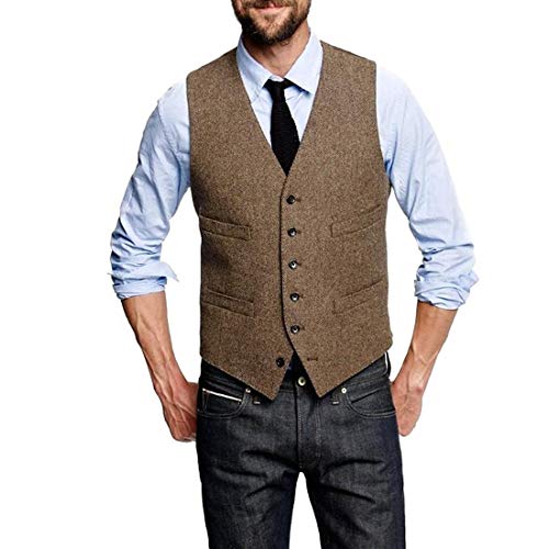 Pkrboro Herren Premium Wollmischung Tweed Fischgrätenmuster Hochzeit Smoking Weste Anzüge Weste von Pkrboro