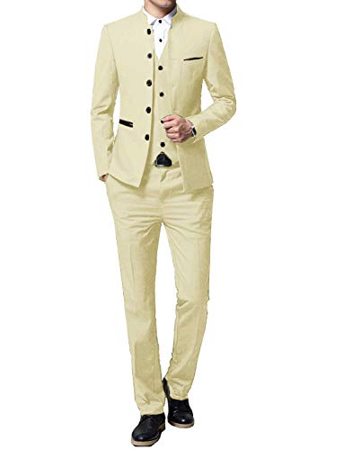 Pkrboro Herren Stehkragen 3-teiliger Anzug Smoking Business Hochzeit Jacken Weste & Hose von Pkrboro