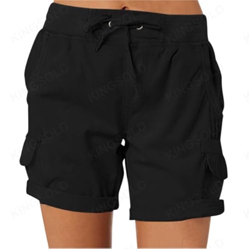 Placitiume Damen Relaxed Fit High Waist Outdoor Sommer Shorts mit 4 Taschen, Schwarz , XL von Placitiume