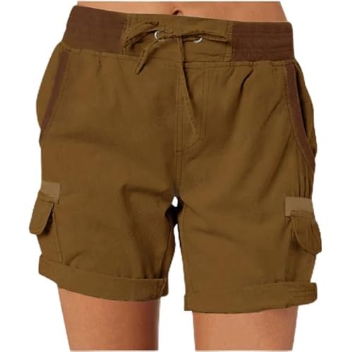 Placitiume Damen Relaxed Fit High Waist Outdoor Sommer Shorts mit 4 Taschen, braun, M von Placitiume