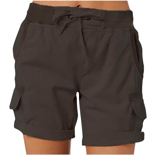 Placitiume Damen-Sommershorts mit hoher Taille, lockere Passform, 4 Taschen, dunkelgrau, Medium von Placitiume