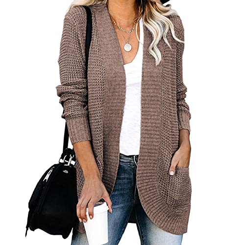 Placitiume Langärmeliger Grobstrick-Cardigan für Damen, vorne offen, drapiert, für trendige Outwear, coffee, M Placitiume Langärmeliger Grobstrick-Cardigan für Damen, vorne offen, drapiert, für trendige Outwear, coffee, M von Placitiume