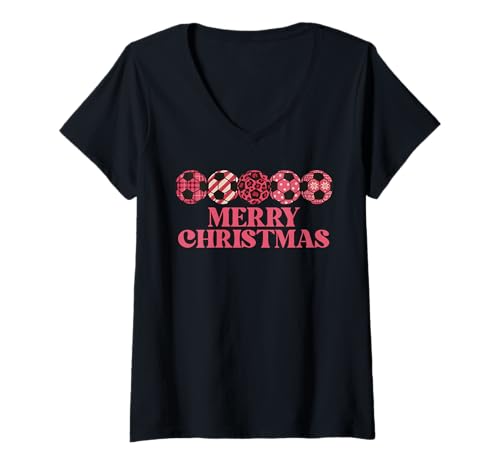 Damen Freche Weihnachtsfußbälle Cute Xmas Sports T-Shirt mit V-Ausschnitt Damen Freche Weihnachtsfußbälle Cute Xmas Sports T-Shirt mit V-Ausschnitt von Plaid Leopard Christmas Pattern Soccer Ball Design