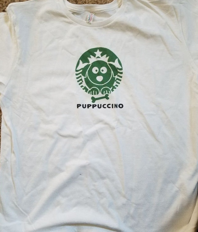 Frauen Weiß Kurzarm Puppuccino T-Shirt Neu Xl Extra Groß von PlainandsimpleDesign