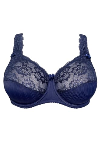 Plaisir Beate BH - F90 - BH in großen Größen - Bequem - Flexible Bügel - Spitze - Stabil - Blau von Plaisir by Ulsoe
