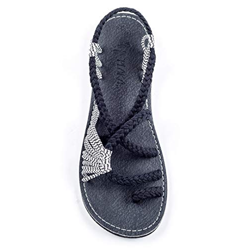 Plaka Damen Flache Sommer Sandalen 8 B(M) US Schwarzer Zebra von Plaka