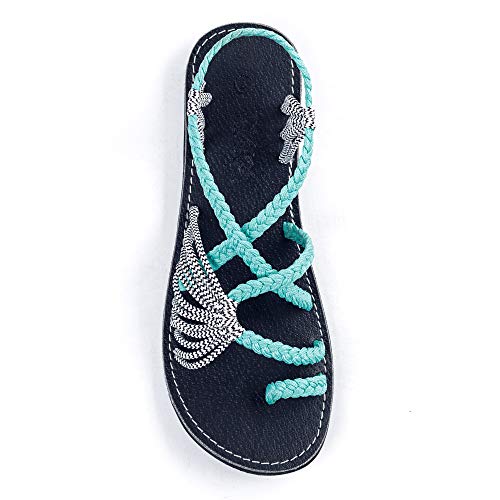 Plaka Damen Flache Sommer Sandalen 8 B(M) US Türkis-Zebra von Plaka