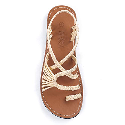 Plaka Damen Flache Sommer Sandalen 9 B(M) US Süßes Elfenbein Moca Sole von Plaka