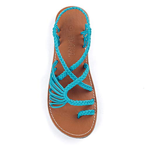Plaka Damen Gummi Flache Sommer Sandalen, blaugrün, 36 EU von Plaka