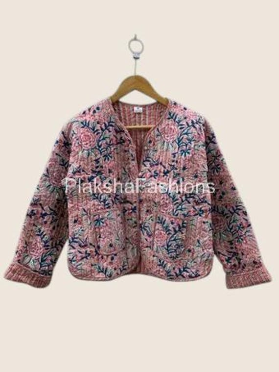 Boho Steppjacke Aus Baumwolle | Floral Block Print Jacke Reversibel Handgemachter Mantel Leichte Baumwolljacke Für Damen Geschenk Sie von PlakshaFashions
