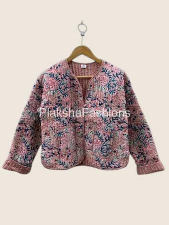 Boho Steppjacke Aus Baumwolle | Floral Block Print Jacke Reversibel Handgemachter Mantel Leichte Baumwolljacke Für Damen Geschenk Sie von PlakshaFashions