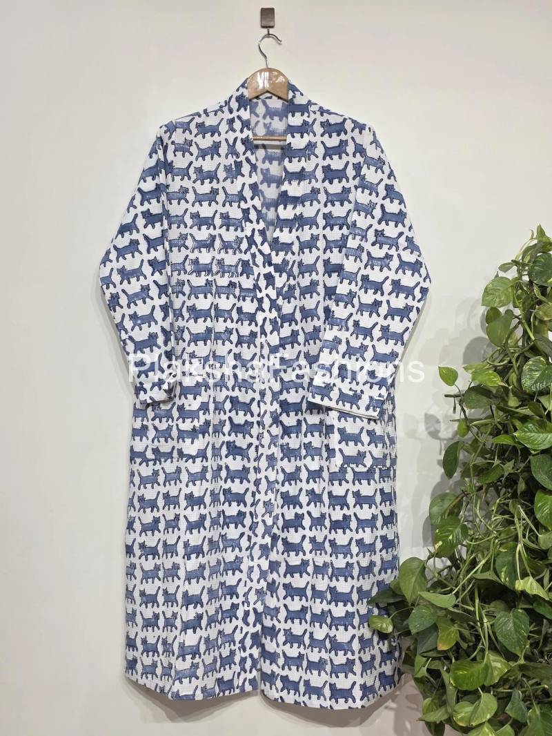 Damen Baumwolle Handblock Bedruckter Kimono | Bademantel Morgenmantel, Cardigan Nachtwäsche Sommerkleid, Handgefertigter Kimono, Geschenkidee von PlakshaFashions