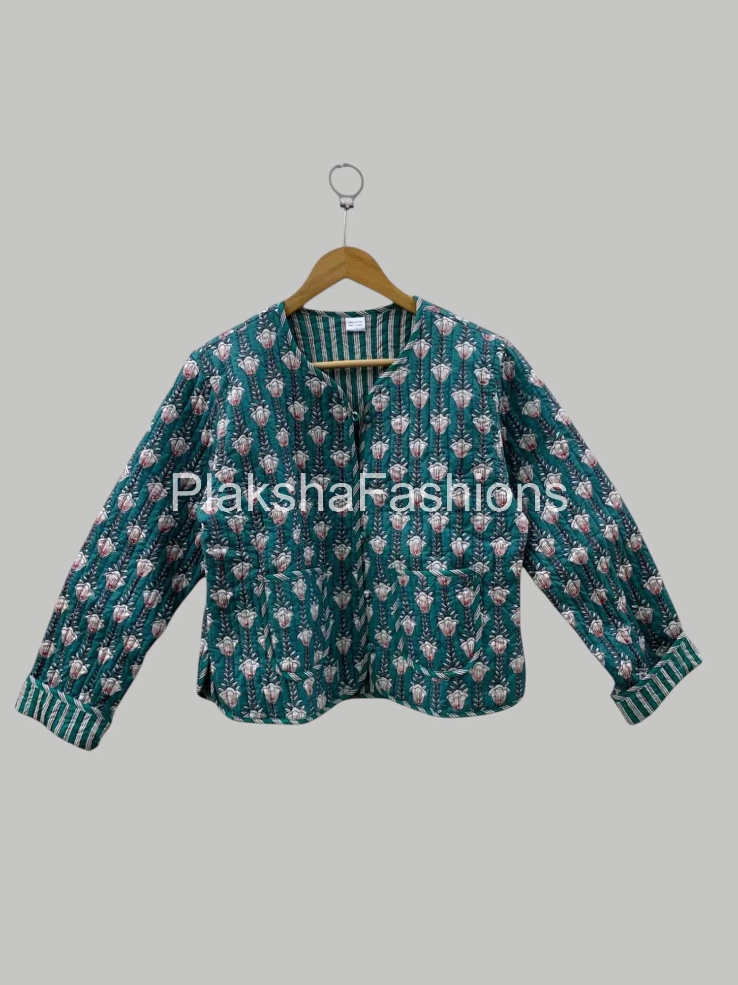 Handgefertigte Wendejacke Mit Blockprint, Wendejacke, Blumenmuster Geschenk Für Frau, Boho Clothinglightweight Oberbekleidung von PlakshaVogue