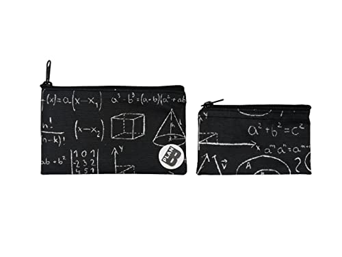 Plan B, Münzgeldbörse X2 Mathe, 2er-Set Portemonnaie, Maße: 14 x 8 cm und 11 x 6 cm, Mathematische Formeln auf Schwarzem Hintergrund, Stoff von Plan B