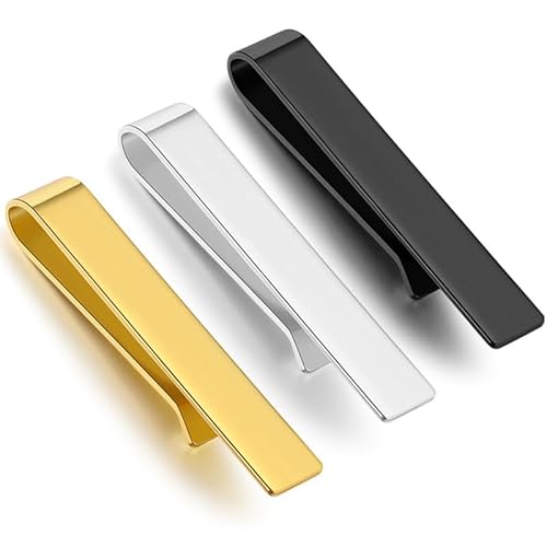 PlandleLee Herren Krawattennadel, Skinny Krawattenklammer, Krawattenklammer kupfer, Klassischer Business-Stil Krawattenklammer, Krawattennadeln Dünn, Tie Clip Set (Gold Silber Schwarz) von PlandleLee