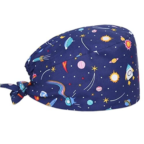 PlandleLee OP Hauben Stoff Krankenschwester, Schrubben Kappe Bedruckte Füllig Turban Hut Verstellbare Füllig Haarabdeckung Unisex Doktor Kappe mit Schweißband von PlandleLee