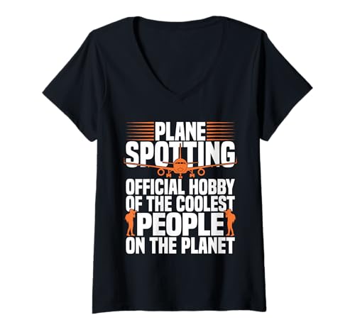 Damen Flugzeug Flugzeug Liebhaber Flugzeug Cool People Plane Spotting T-Shirt mit V-Ausschnitt von Plane Spotting Illustration For Planes Spotters