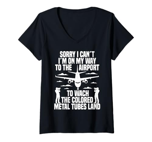 Damen Flugzeugliebhaber Flugzeug-Enthusiast Sorry I Can´t Plane Spotting T-Shirt mit V-Ausschnitt von Plane Spotting Illustration For Planes Spotters