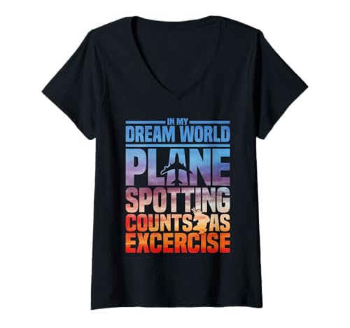 Damen Planespotter Enthusiast Flugzeug My Dream Plane Spotting T-Shirt mit V-Ausschnitt von Plane Spotting Illustration For Planes Spotters
