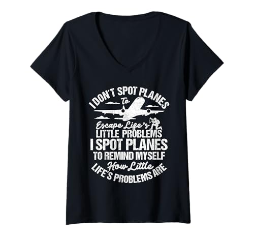 Damen Planespotting Enthusiast Airplane How Little Planespotting T-Shirt mit V-Ausschnitt von Plane Spotting Illustration For Planes Spotters