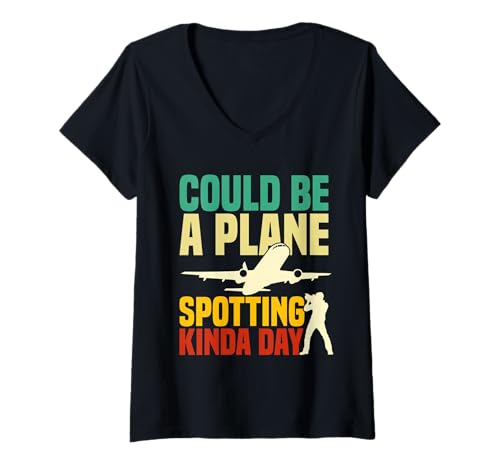 Damen Planespotting-Enthusiast Flugzeug Kinda Day Planespotter T-Shirt mit V-Ausschnitt von Plane Spotting Illustration For Planes Spotters