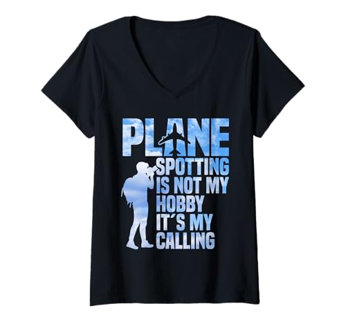 Damen Planespotting Flugzeugflugzeuge My Calling Plane Spotter T-Shirt mit V-Ausschnitt von Plane Spotting Illustration For Planes Spotters