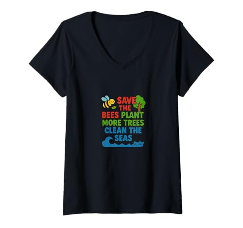 Damen Rettet die Bienen, pflanzt mehr Bäume, reinigt die Meere, Natur, Ökologie T-Shirt mit V-Ausschnitt Damen Rettet die Bienen, pflanzt mehr Bäume, reinigt die Meere, Natur, Ökologie T-Shirt mit V-Ausschnitt von Planet Kind Collective Arts