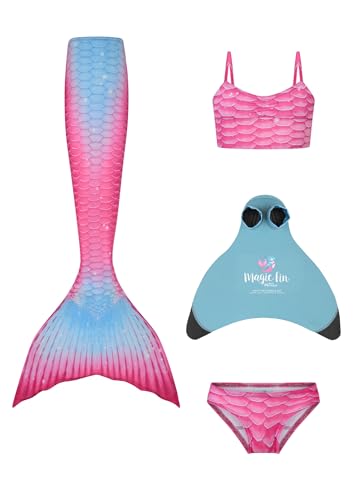 Planet Mermaid Kids Deluxe Set Meerjungfrauenschwanz Badeanzug für Mädchen in lebendigen Farben Inklusive führender Schwimmhilfe "Magic Fin", Schwanz, Tankini-Top und Slip von Planet Mermaid