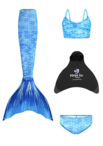 Planet Mermaid Kinder Deluxe Set Meerjungfrau Schwanz Badeanzug für Mädchen Inklusive Schwimmhilfe Magic Fin, Schwanz, Tankini Top und Slip, Frozen Aqua, 6 Jahre von Planet Mermaid