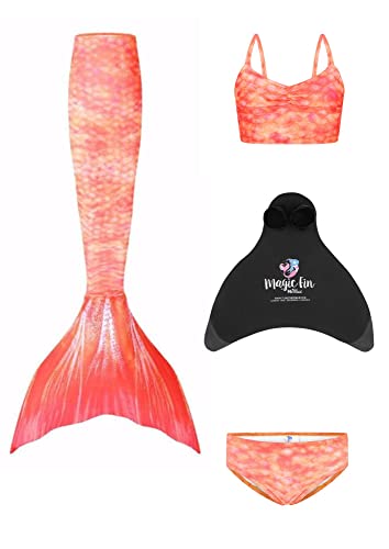 Planet Mermaid Kinder Deluxe Set Meerjungfrau Schwanz Badeanzug für Mädchen Inklusive Schwimmhilfe Magic Fin, Schwanz, Tankini Top & Slip, Sunset Splash, 8 Jahre von Planet Mermaid