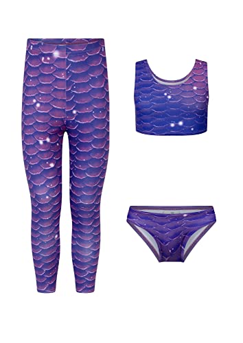 Planet Mermaid Kinder Exclusive 5-teiliges Set Meerjungfrauenschwanz Badeanzug für Mädchen Inklusive Schwimmhilfe Magic Floss, Schwanz, Oberteil und Zubehör, Sunset Splash, 6-7 Jahre von Planet Mermaid