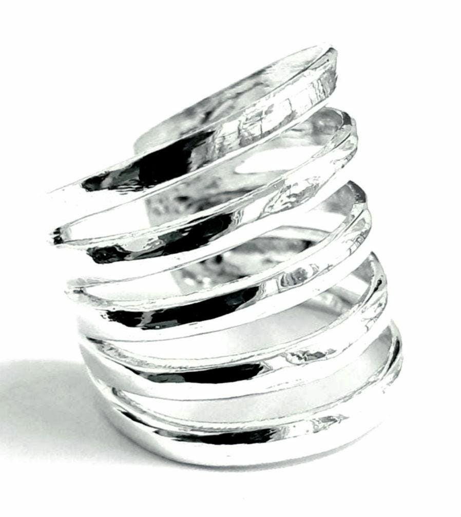 Fünf-Band-Ring Sterlingsilber Einstellbar Unisex Daumenring Offenes Band Fünf Parallelen Ring Metallarbeit Breites Webband Fünf-Band-Ring Sterlingsilber Einstellbar Unisex Daumenring Offenes Band Fünf Parallelen Ring Metallarbeit Breites Webband von PlanetEarthHandmade