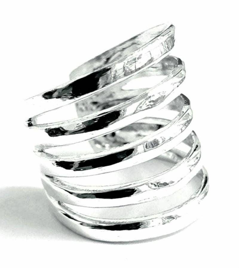 Fünf-Band-Ring Sterlingsilber Einstellbar Unisex Daumenring Offenes Band Fünf Parallelen Ring Metallarbeit Breites Webband von PlanetEarthHandmade