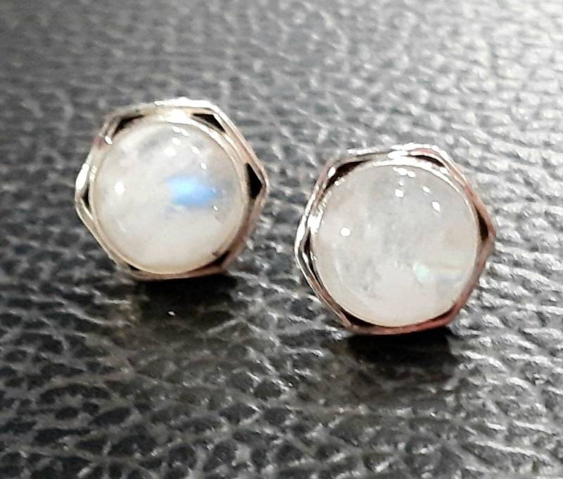 Mondstein Ohrringe Sterling Silber Ohrstecker Regenbogen Edelstein Schmuck von PlanetEarthHandmade