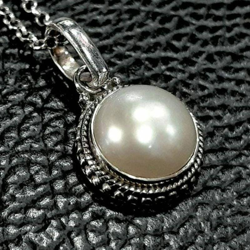 Perle Anhänger Halskette 925 Sterling Silber Natürliche Edelstein Weiße Süßwasserperlen Schmuck von PlanetEarthHandmade