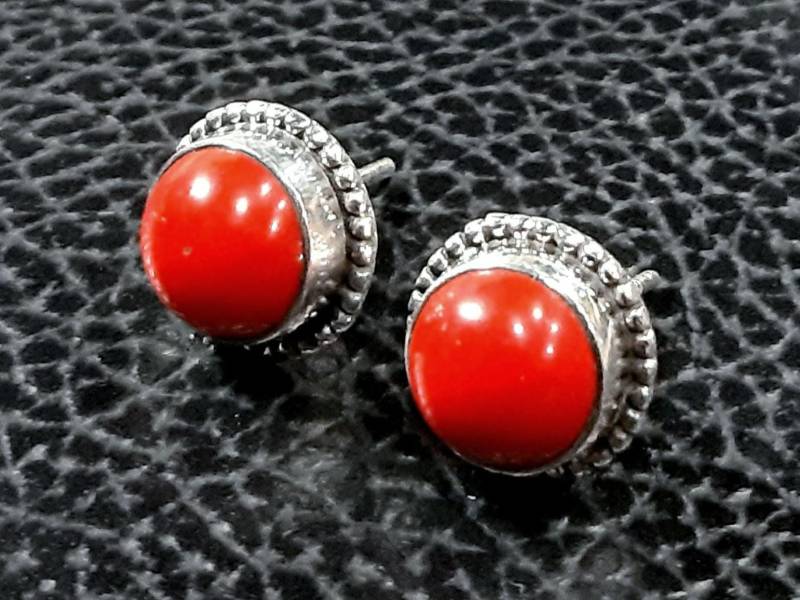 Rote Koralle Ohrringe 925 Sterling Silber Natürliche Ohrstecker Echte Coral Schmuck von PlanetEarthHandmade