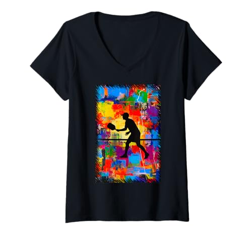 Damen Abstrakter Pickleball-Spieler – Bunte künstlerische Collage T-Shirt mit V-Ausschnitt Damen Abstrakter Pickleball-Spieler – Bunte künstlerische Collage T-Shirt mit V-Ausschnitt von PlanetEye Designs
