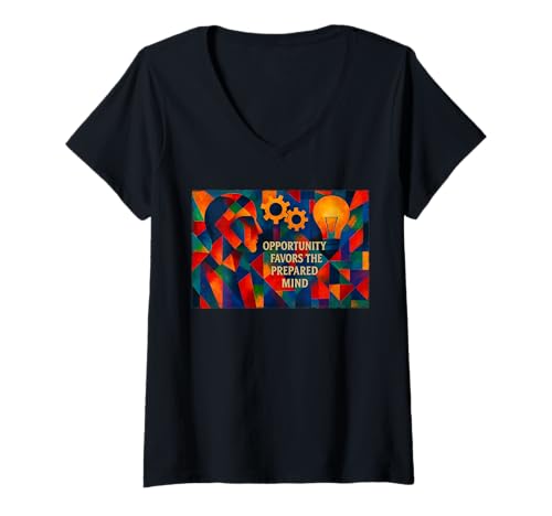 Damen Chancen kommen dem vorbereiteten Geist zugute — Growth Mindset Art T-Shirt mit V-Ausschnitt Damen Chancen kommen dem vorbereiteten Geist zugute — Growth Mindset Art T-Shirt mit V-Ausschnitt von PlanetEye Designs