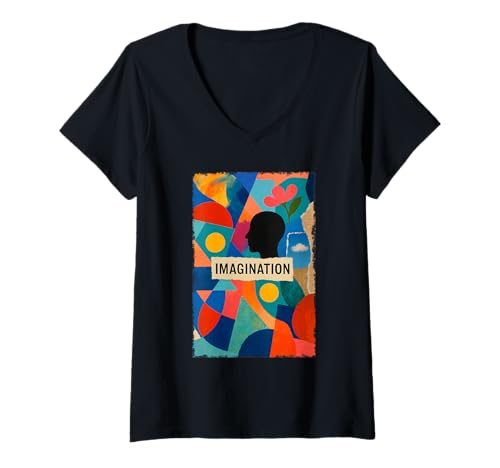 Damen Imagination Abstrakte geometrische Collage Motivationskunst T-Shirt mit V-Ausschnitt Damen Imagination Abstrakte geometrische Collage Motivationskunst T-Shirt mit V-Ausschnitt von PlanetEye Designs
